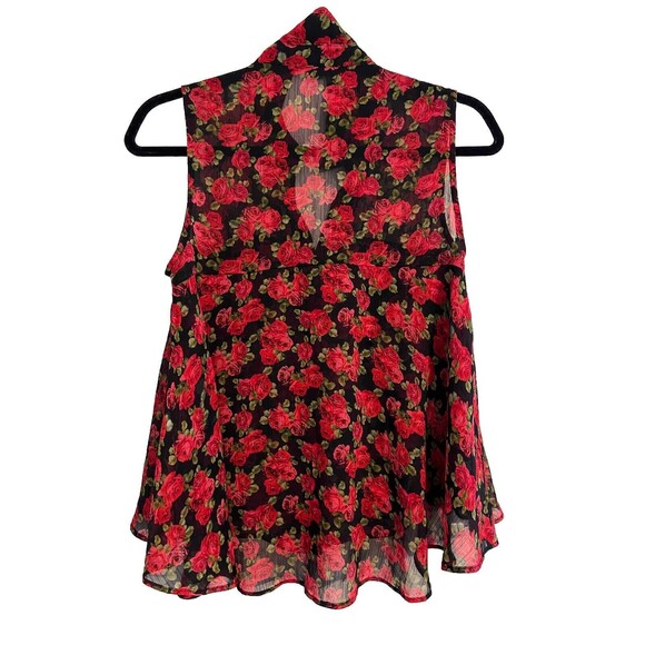 Y2K Sheer Red Roses Floral Babydoll Tiered Whimsigoth Sleeveless Top S - Picture 2 of 7